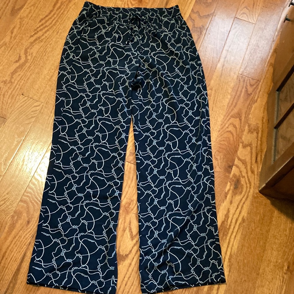 Talbots navy nautical white rope wide leg drawstring preppy vacation pants 6
